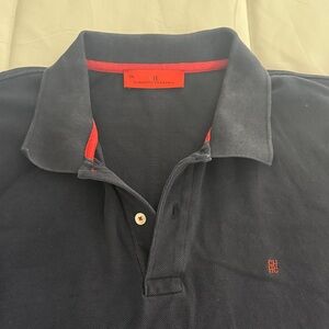 Carolina Herrera Men's Dark Blue Polo with Red Accents